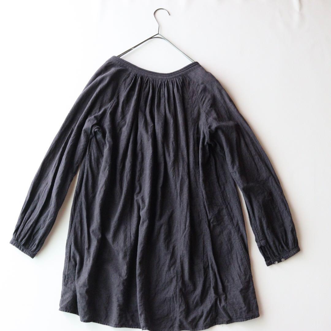 5336【美品】45R スキッパーギャザーチュニック ワンピース ダークグレー