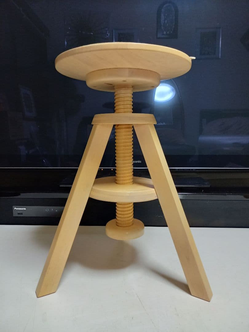 広松木工　スピンスツール　ミルクナチュラル　ウッド　チェック柄　クッション