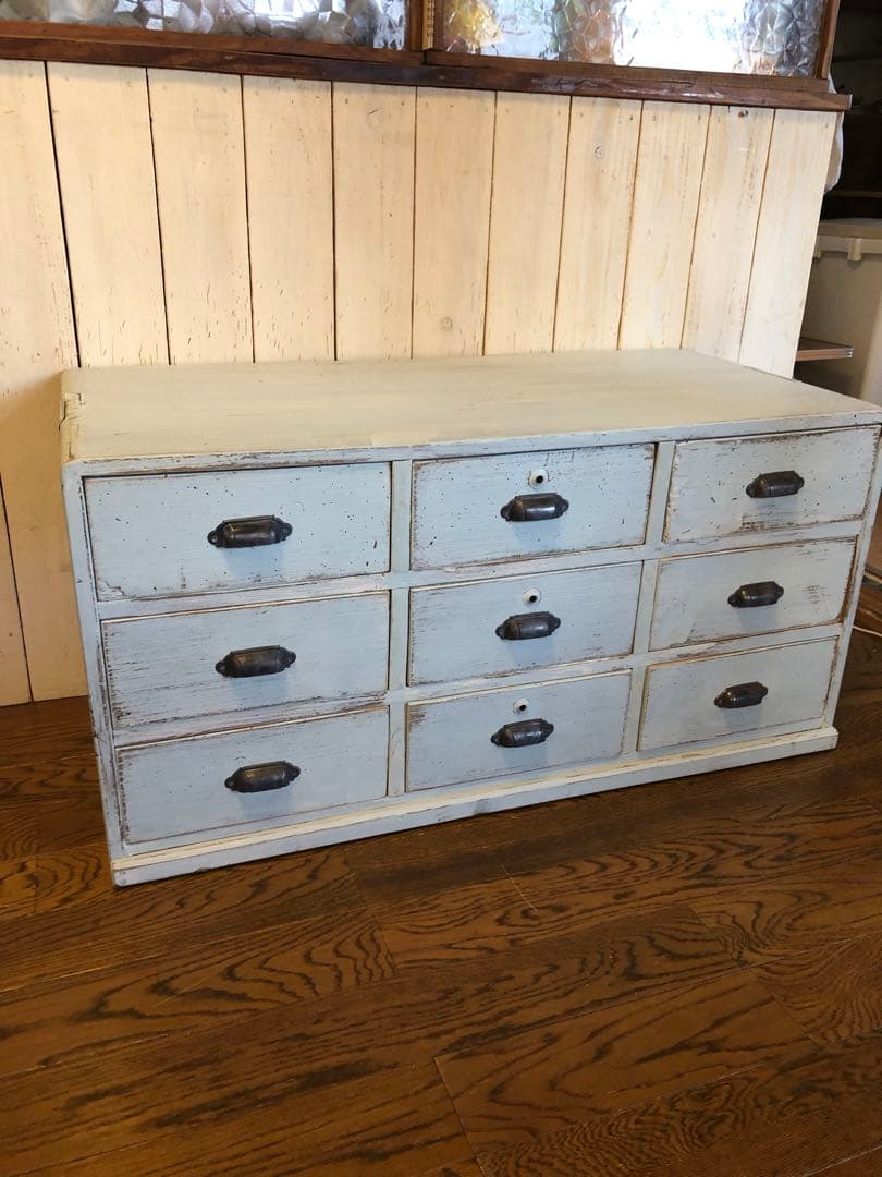 ■レトロ■古い木シャビーな引き出し９杯箪笥　ローボード