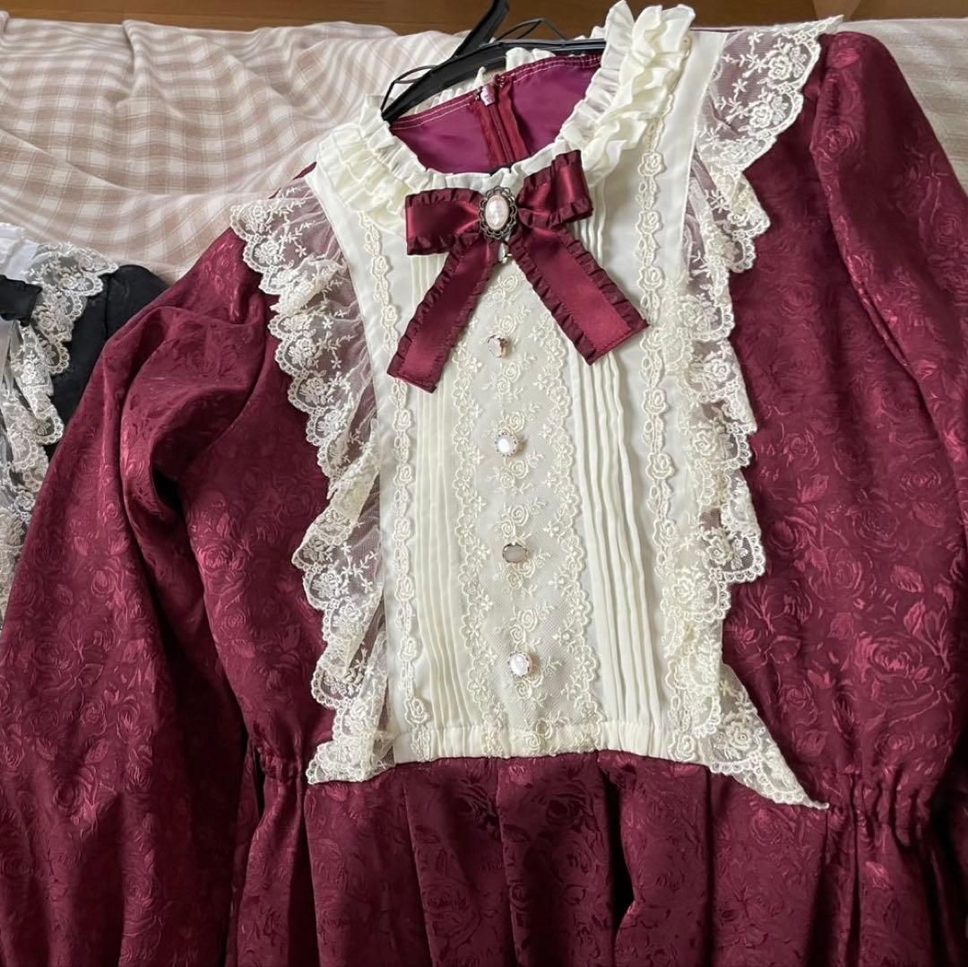 Pina sweetcollection／ローズジャガードワンピース（ワイン）