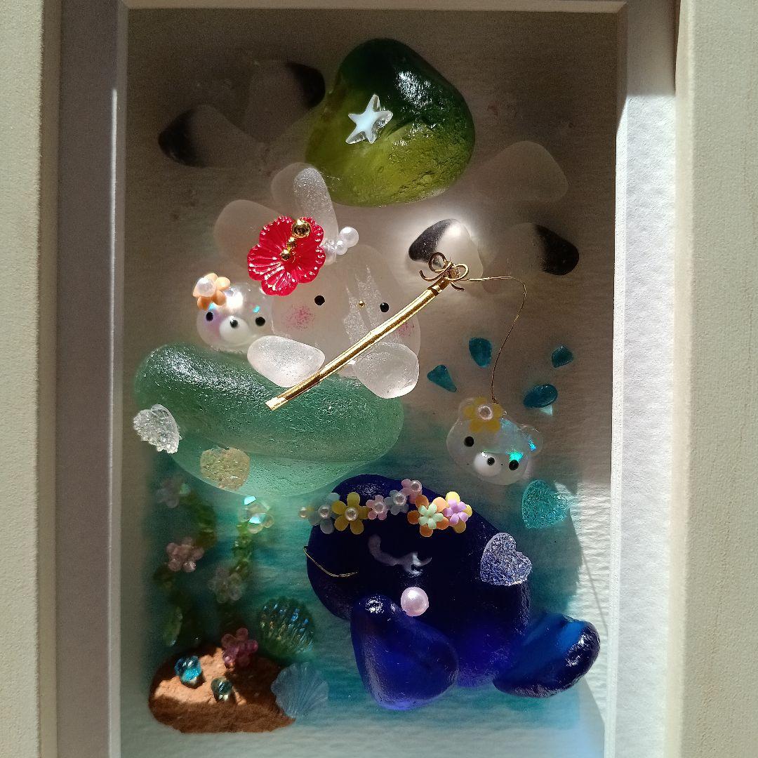 シーグラスアート　♡きみとともだち♡　うさぎちゃん＆くじらさんver.