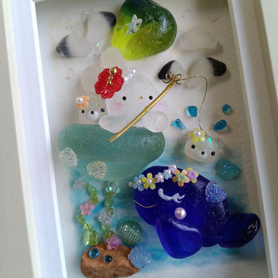 シーグラスアート　♡きみとともだち♡　うさぎちゃん＆くじらさんver.