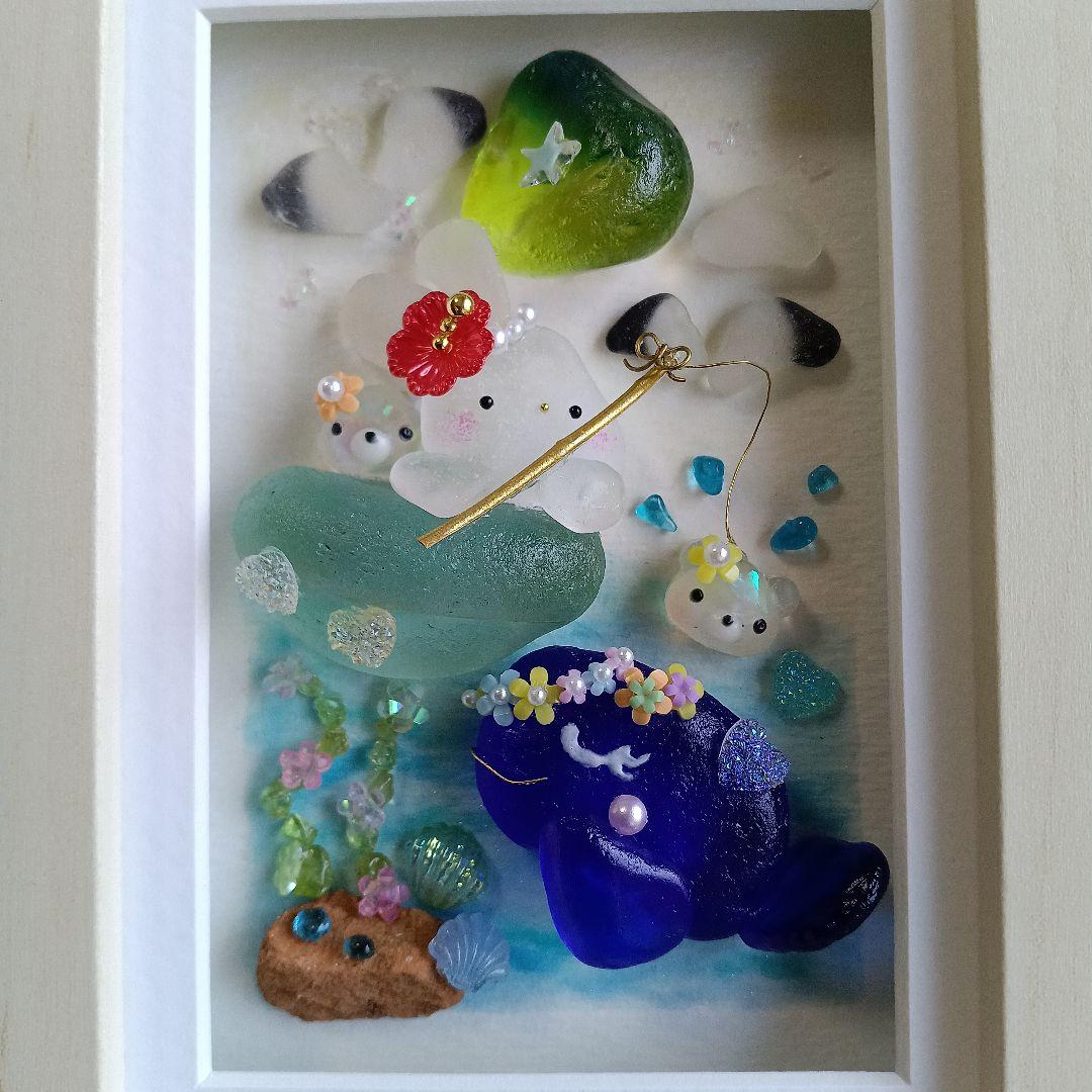 シーグラスアート　♡きみとともだち♡　うさぎちゃん＆くじらさんver.