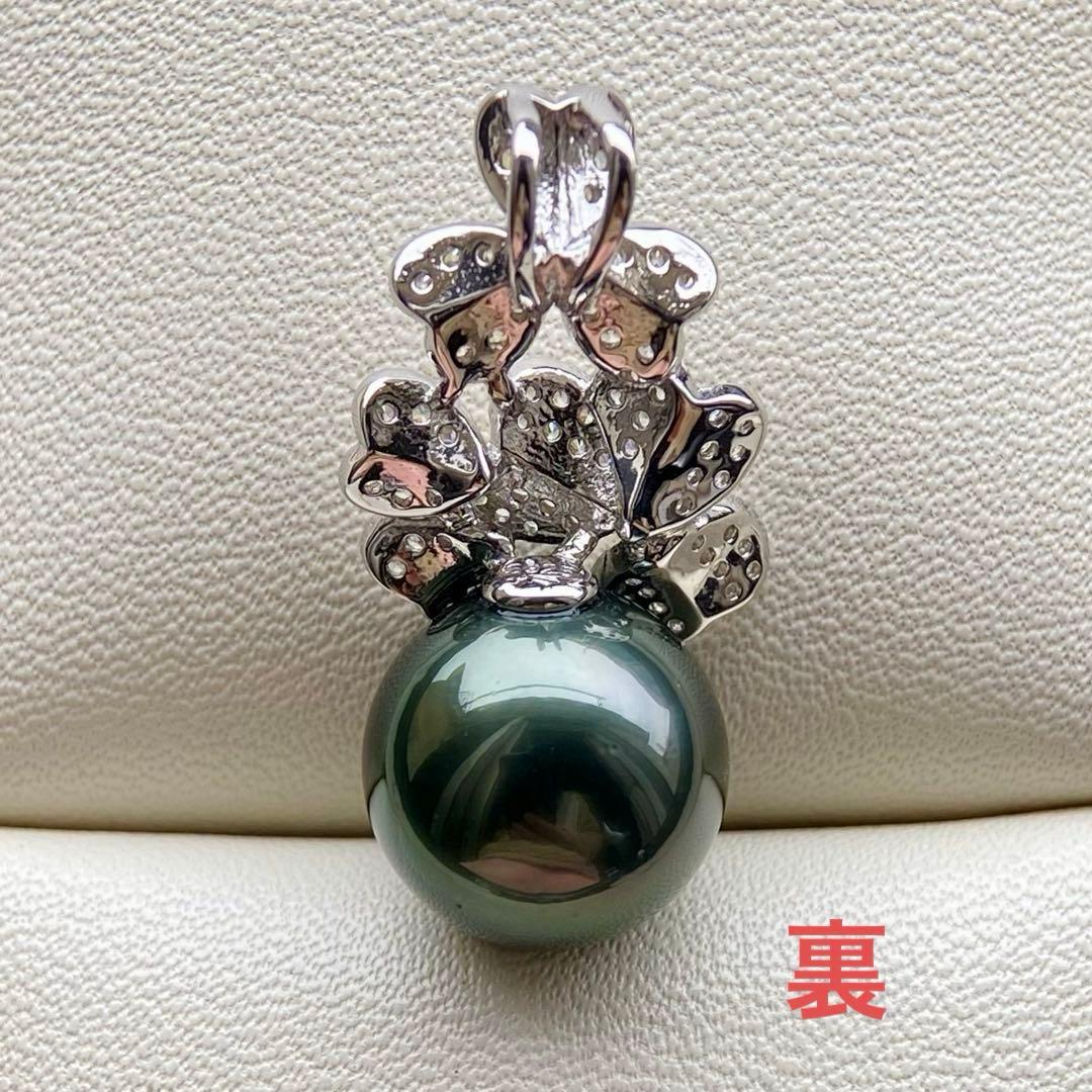 本真珠南洋黒蝶真珠グリーン11.56㍉s925ペンダントBEN946