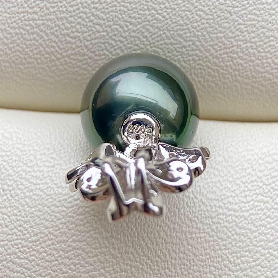 本真珠南洋黒蝶真珠グリーン11.56㍉s925ペンダントBEN946