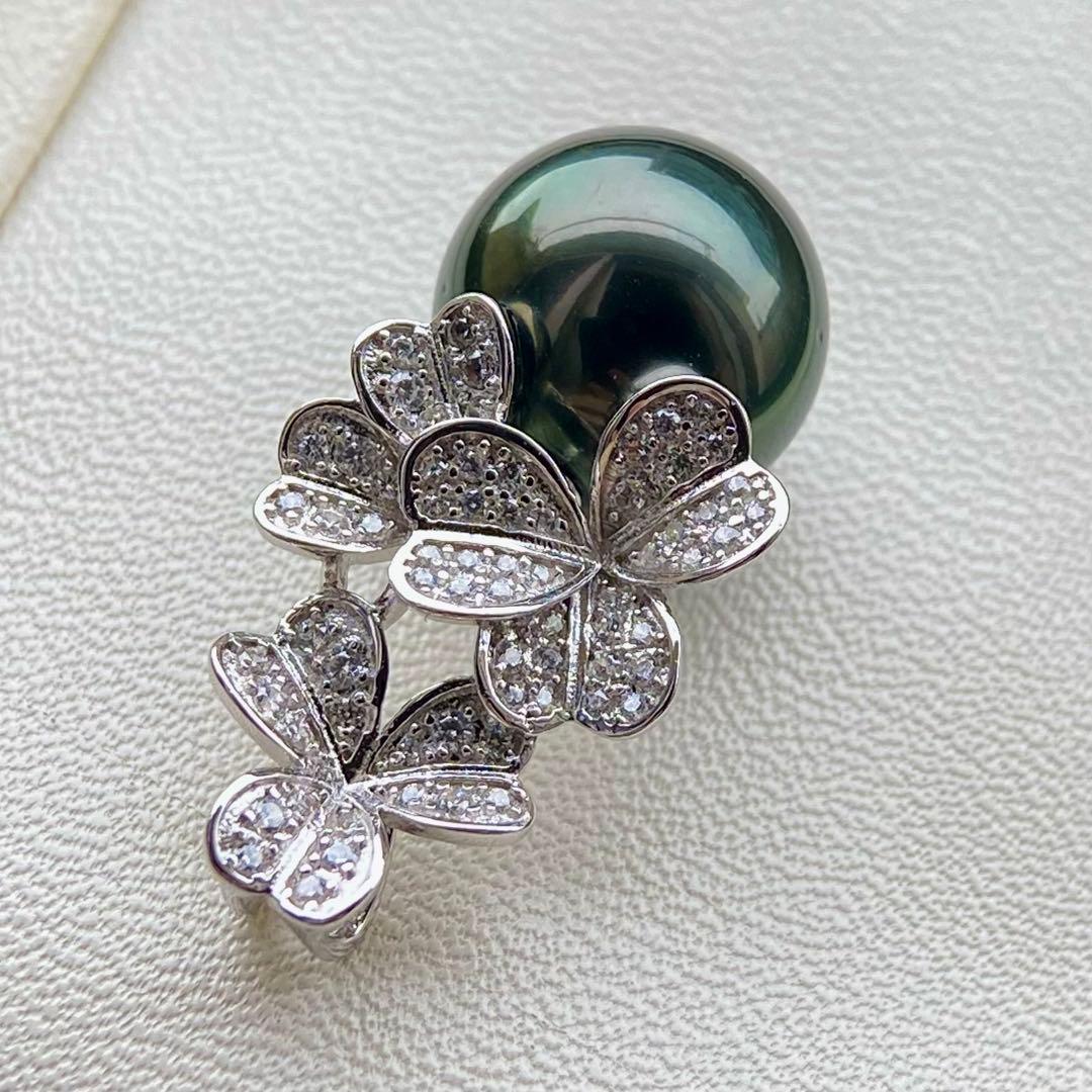 本真珠南洋黒蝶真珠グリーン11.56㍉s925ペンダントBEN946