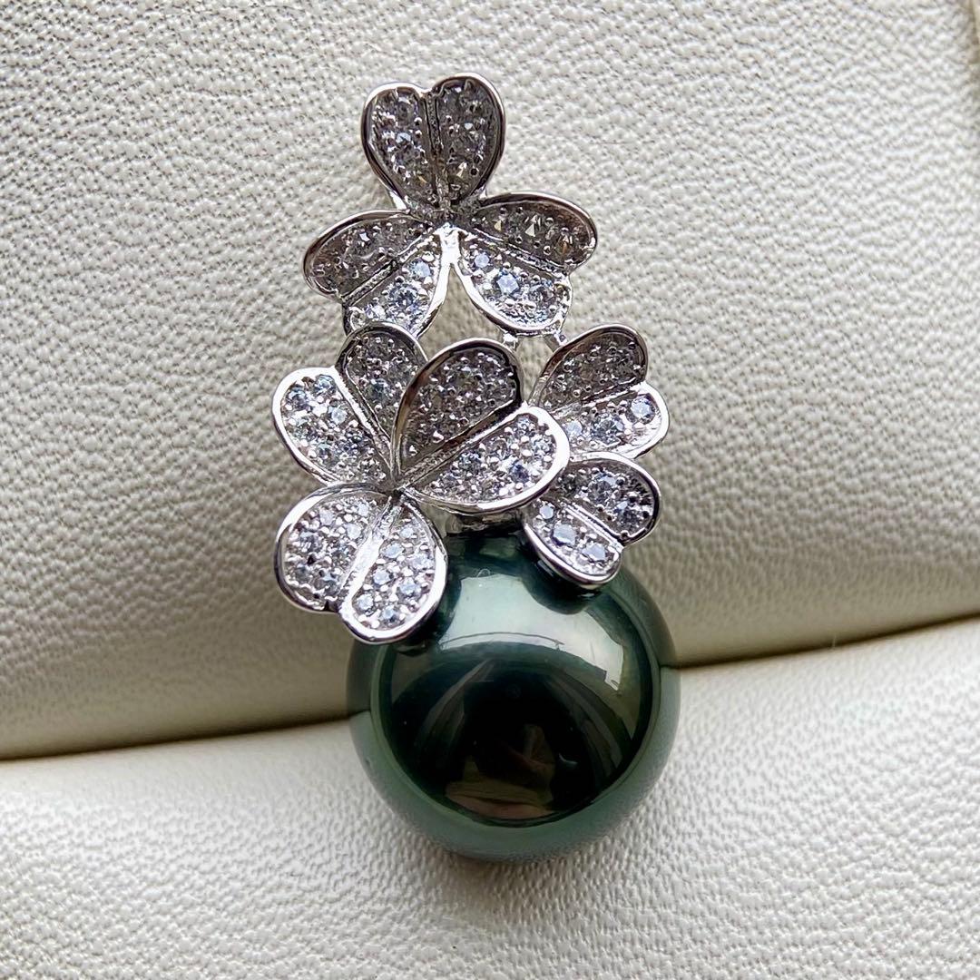 本真珠南洋黒蝶真珠グリーン11.56㍉s925ペンダントBEN946