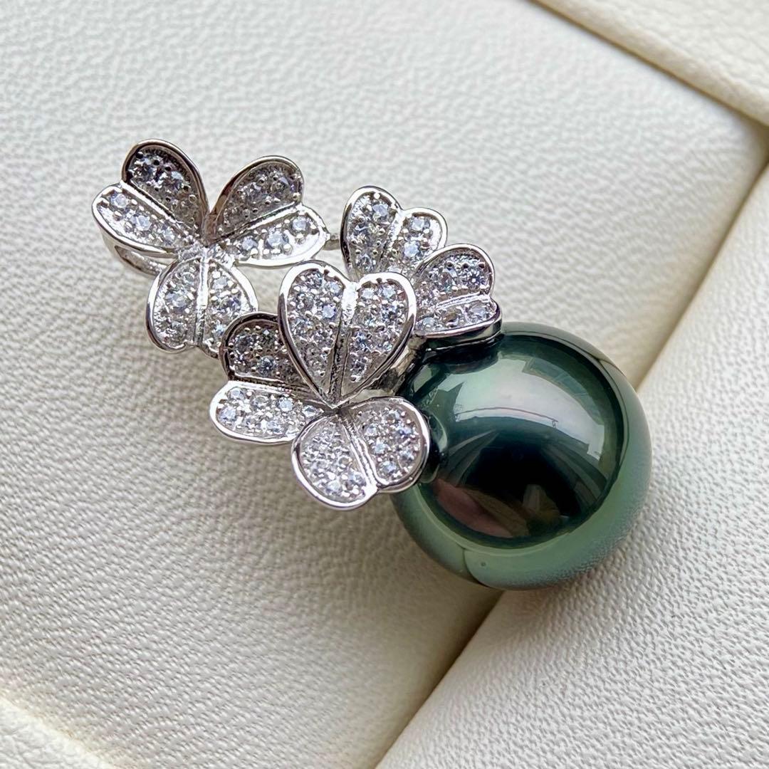 本真珠南洋黒蝶真珠グリーン11.56㍉s925ペンダントBEN946