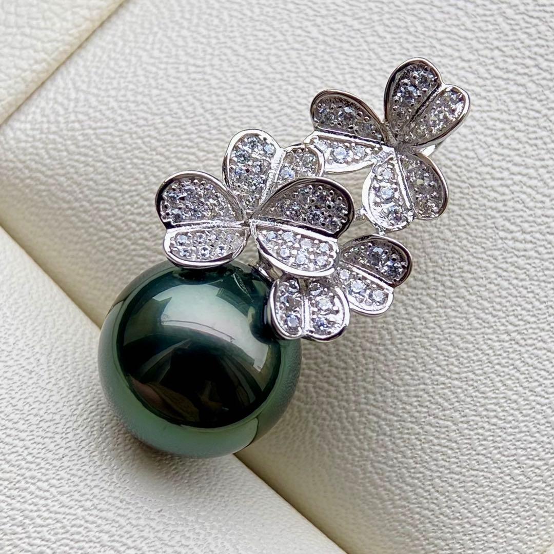 本真珠南洋黒蝶真珠グリーン11.56㍉s925ペンダントBEN946