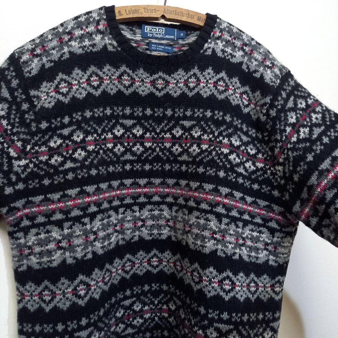 黒！ 90s ポロ ラルフローレン ラムズウール フェアアイルセーター ニット