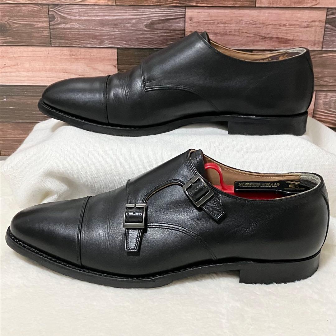 極美品 スコッチグレイン 26.0 黒 ダブルモンク 革靴 ビジネス シューズ