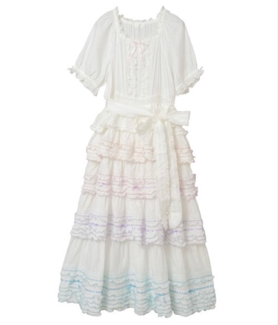 【2/10まで値下げ】ピンクハウス　配色フリル　ロングワンピース