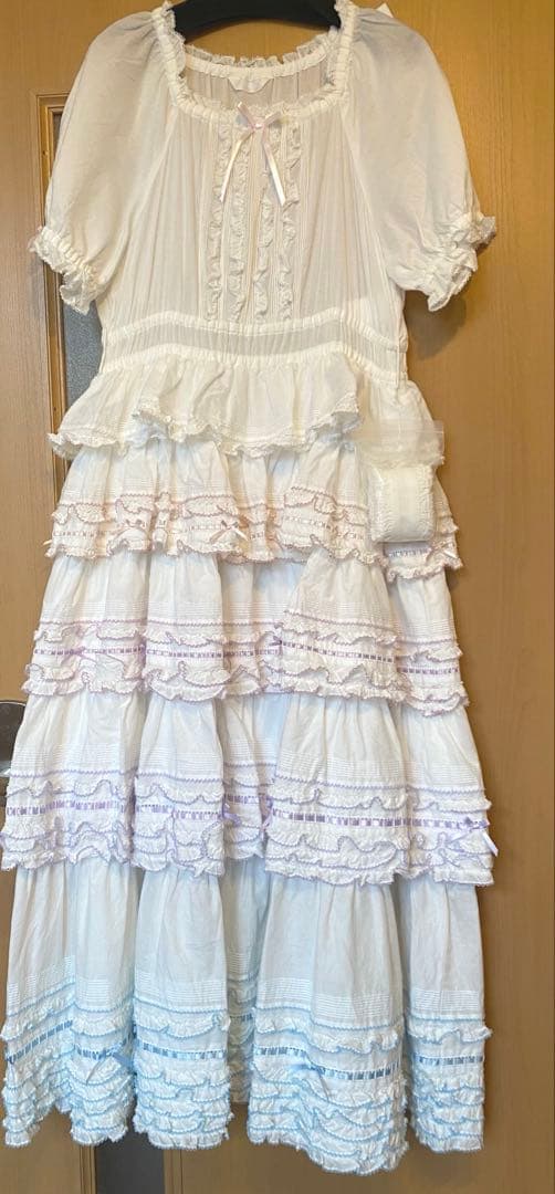 【2/10まで値下げ】ピンクハウス　配色フリル　ロングワンピース