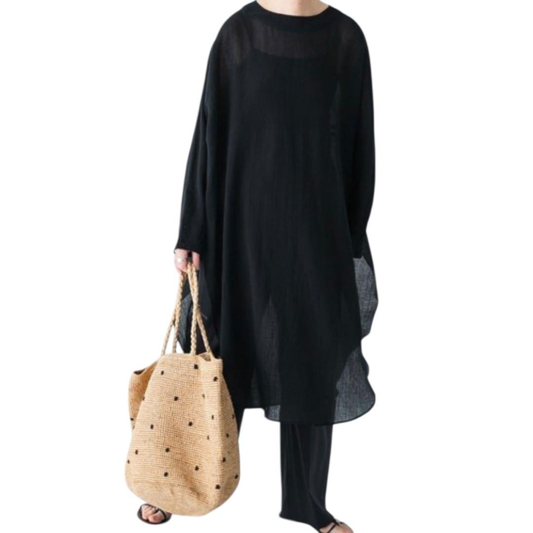 【美品】かぐれ　ガーゼロングチュニック　ブラック