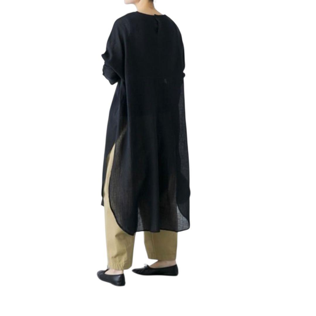 【美品】かぐれ　ガーゼロングチュニック　ブラック