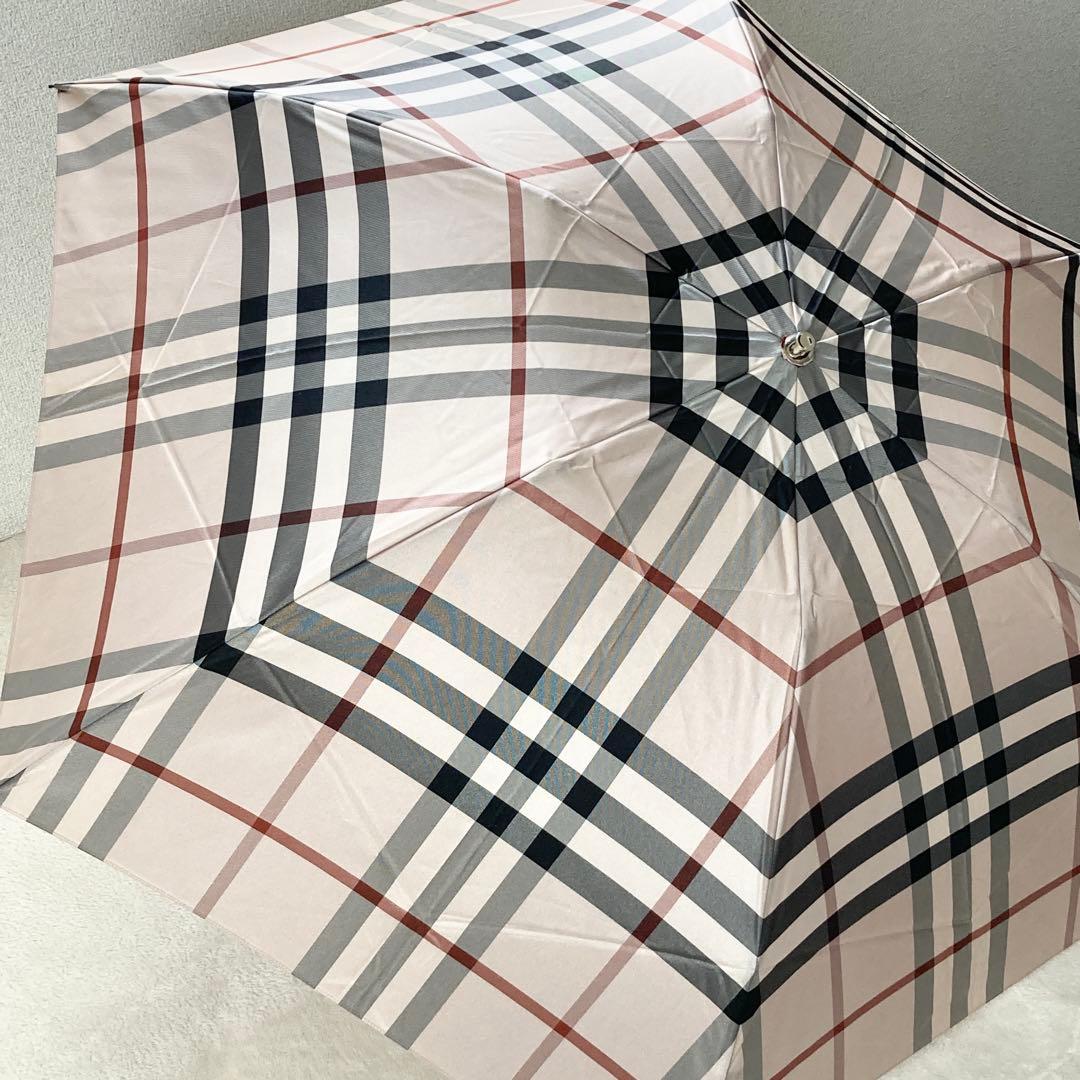 【未使用】バーバリー　折りたたみ傘　ノバチェック　雨傘　ユニセックス　ベージュ系