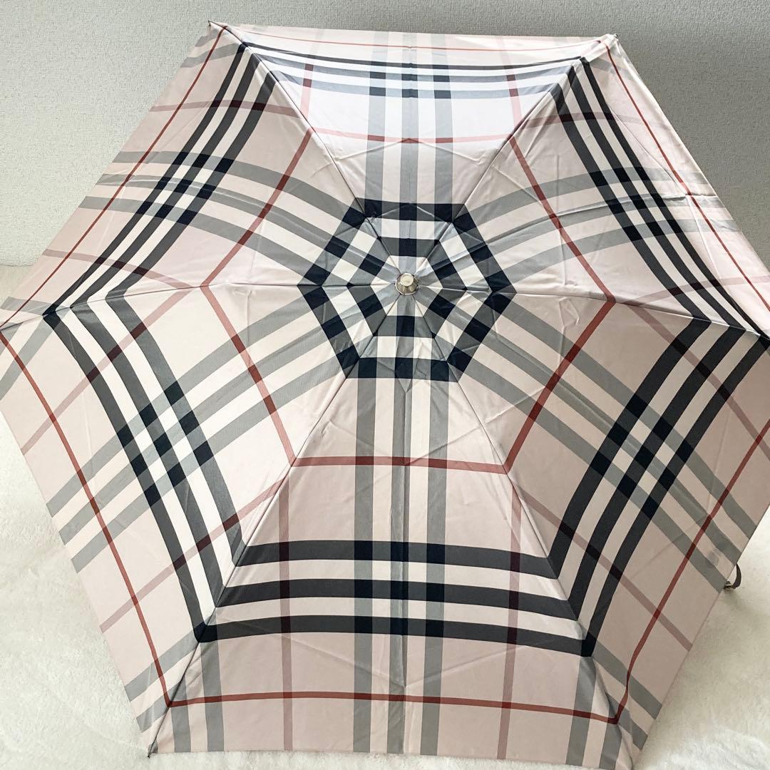 【未使用】バーバリー　折りたたみ傘　ノバチェック　雨傘　ユニセックス　ベージュ系