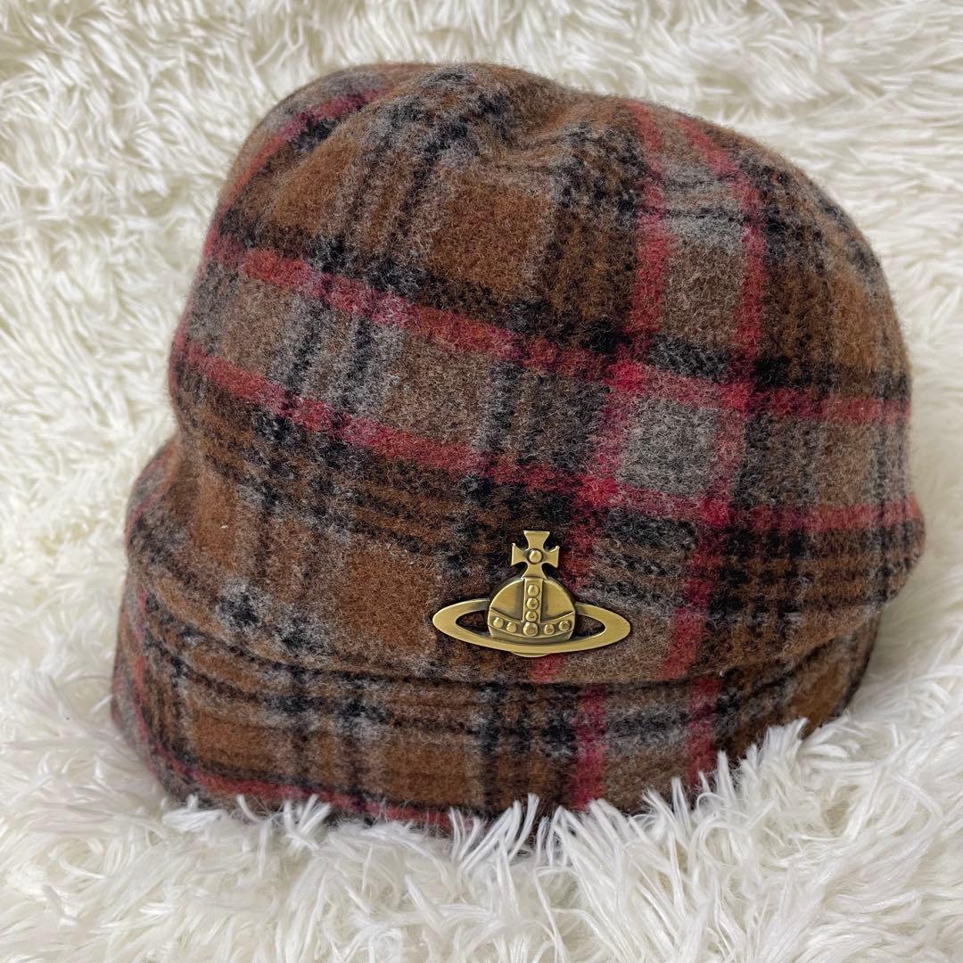 希少✨ヴィヴィアンウエストウッド オーブ チェック柄 ウール クロッシェ ハット