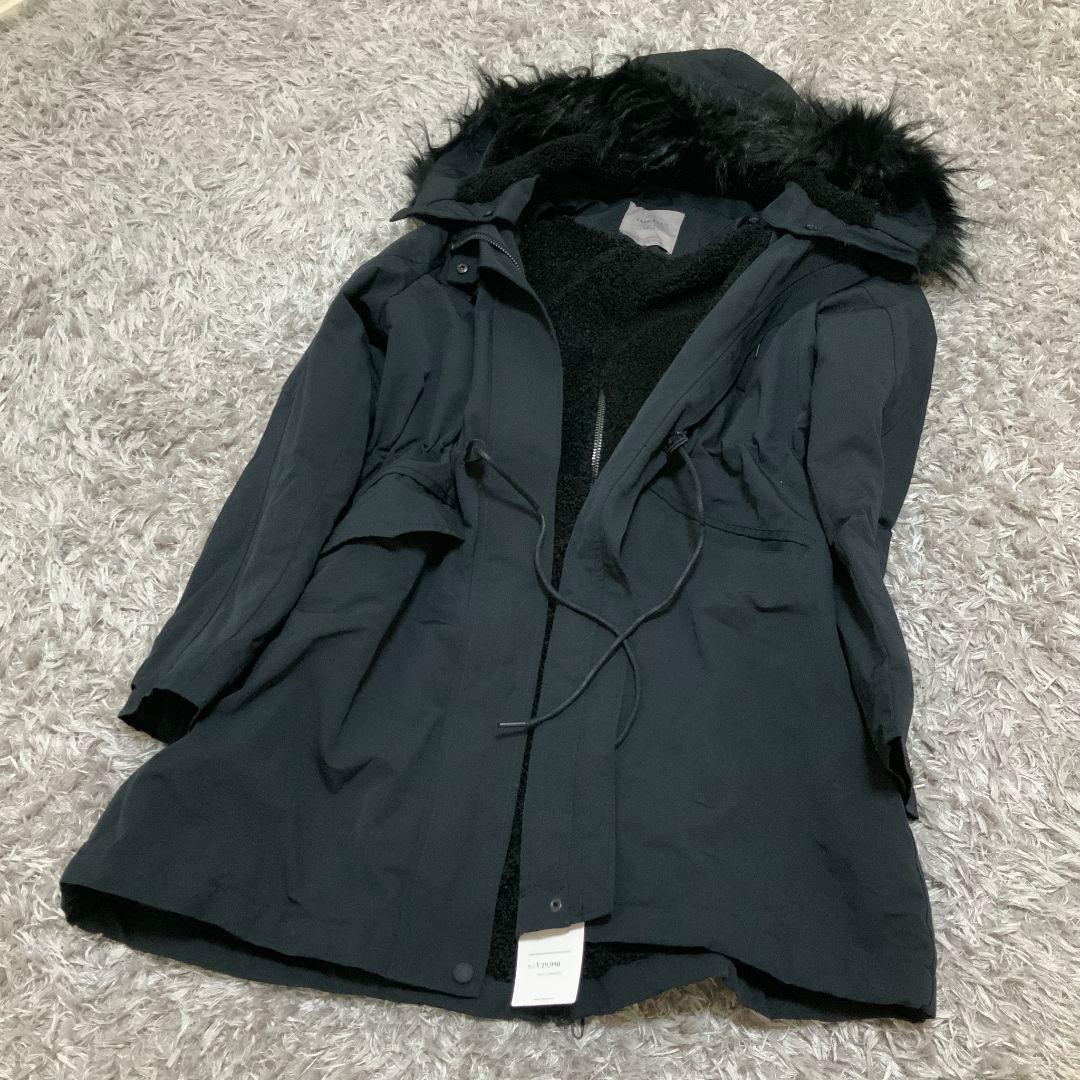 【新品・未使用】ザラベーシック　中綿　ダウン　モッズコート　ボア　黒　XL