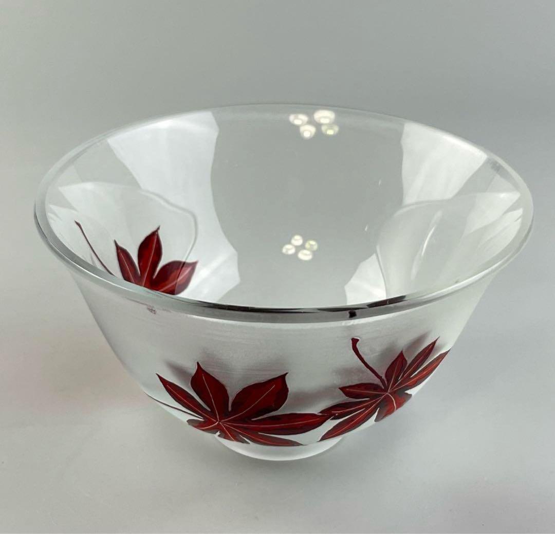 山本曠 ガラス 紅葉 茶碗 茶道具 玻璃 ガラス茶碗