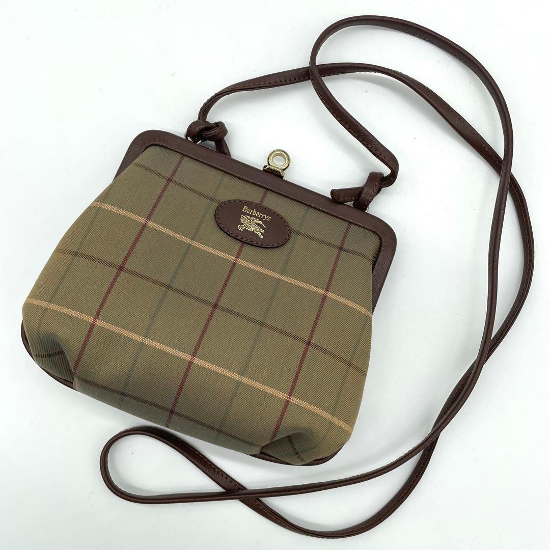 【極美品】バーバリー　ショルダーバッグ　がま口　ホースロゴ　キャンバス　玉虫色