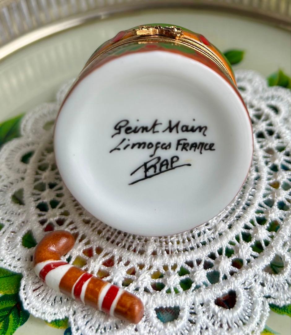 希少品リモージュボックス　クリスマスケーキ　ヴィンテージステッキ型キャンディ付き