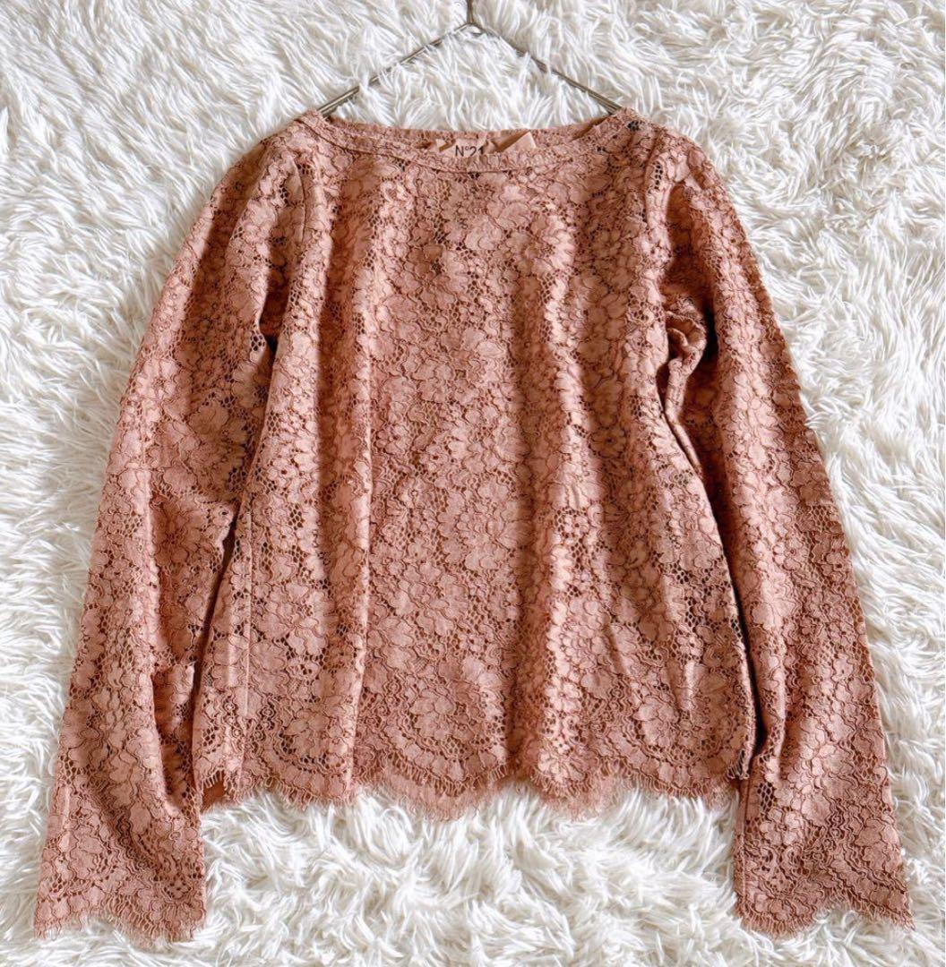 N°21 ヌメロヴェントゥーノ・サーモンピンクレースブラウス・フラワー刺繍