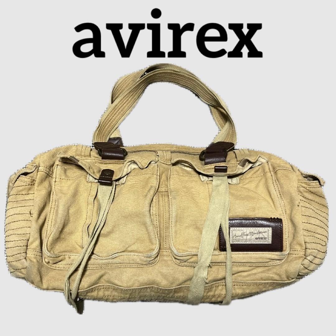 avirex ボストン　バック　キャンバス　牛革　ダメージ加工