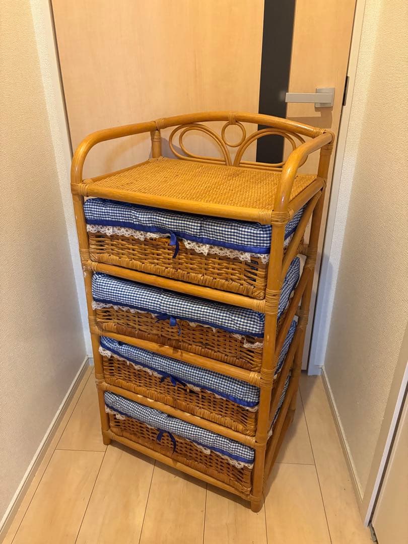 籐 ラタンチェスト 4段　インテリア 昭和レトロ 箪笥　カントリー風