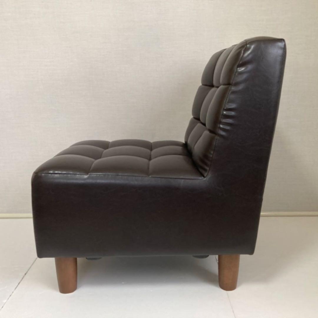 ソファ 椅子 ローチェア 1人掛け レザー調 木製 茶色 家具 レトロ風 美品