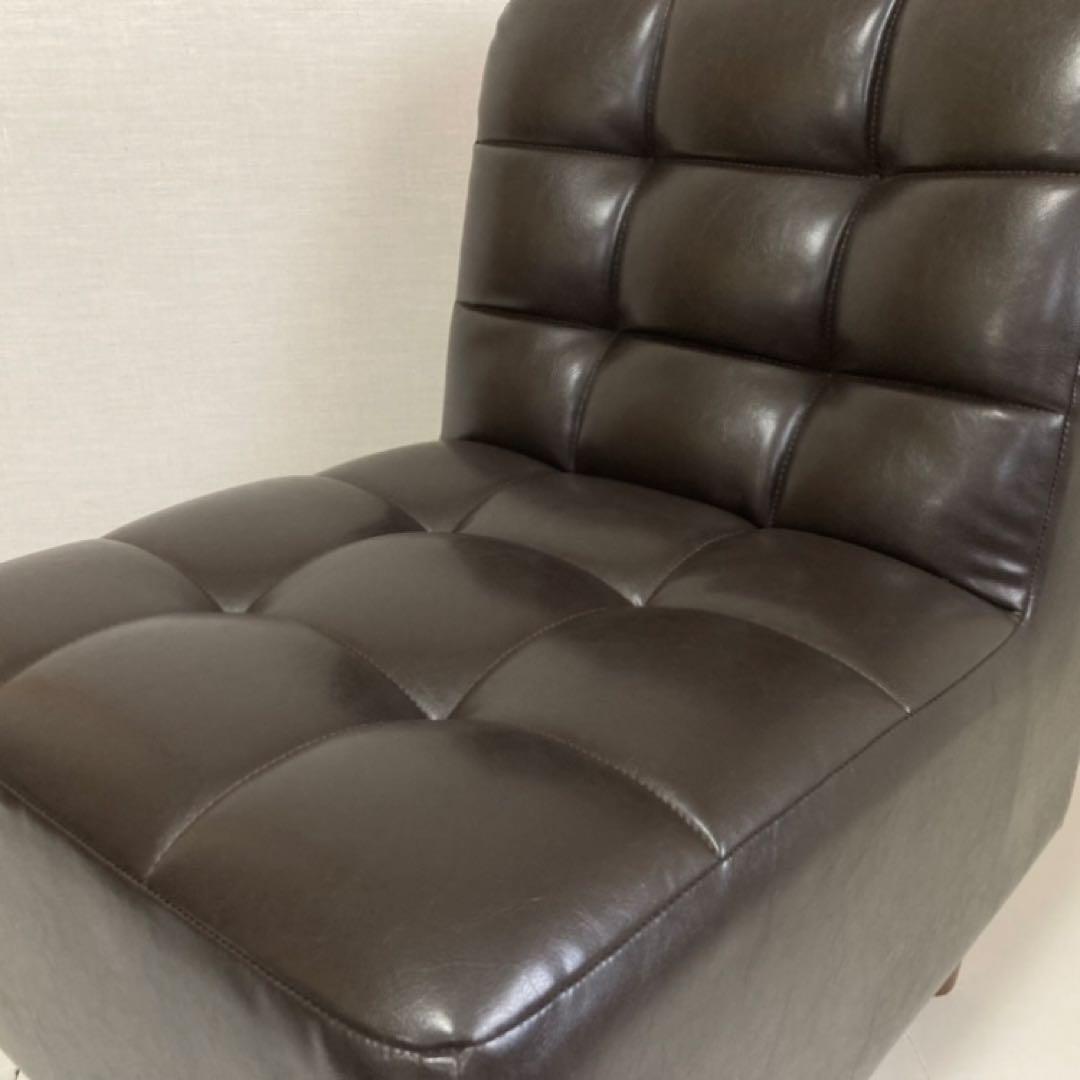 ソファ 椅子 ローチェア 1人掛け レザー調 木製 茶色 家具 レトロ風 美品