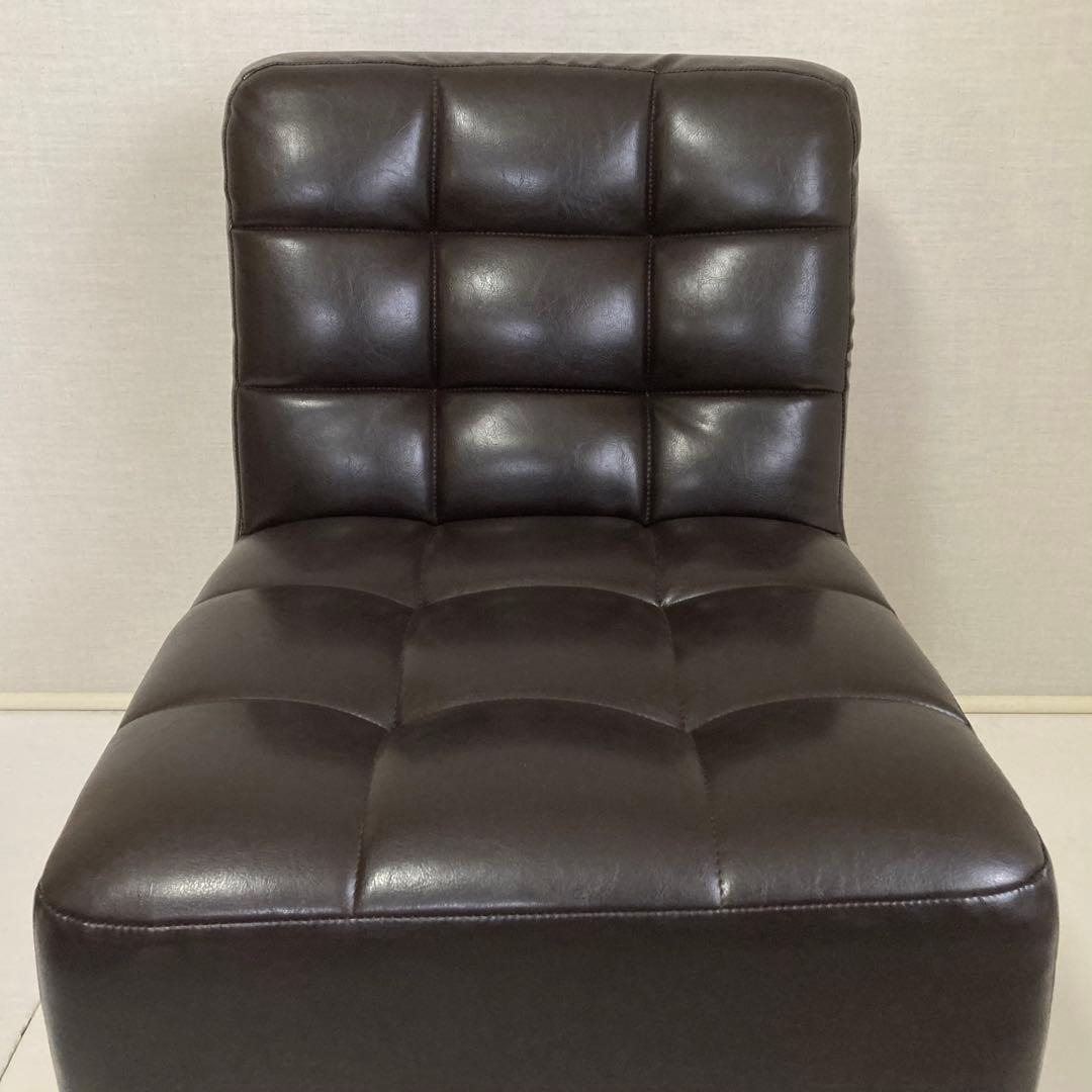 ソファ 椅子 ローチェア 1人掛け レザー調 木製 茶色 家具 レトロ風 美品