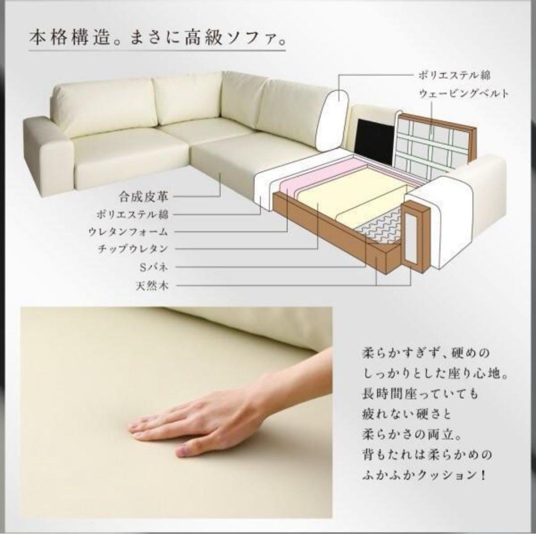 新品未使用　３人掛け　３P　フロアコーナーソファ　ローソファ　ブラックレザー調