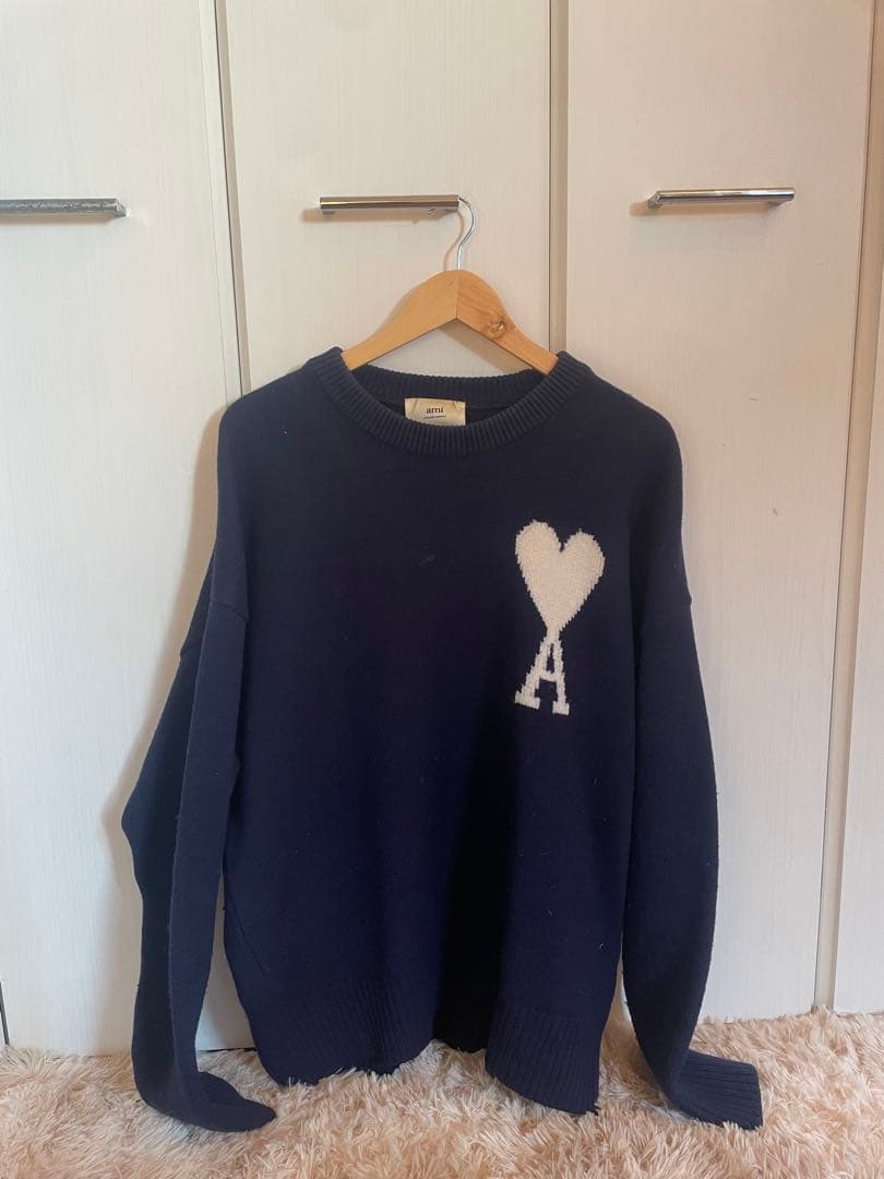 【美品】AMI PARIS アミパリス ニット セーター ネイビー×ホワイト