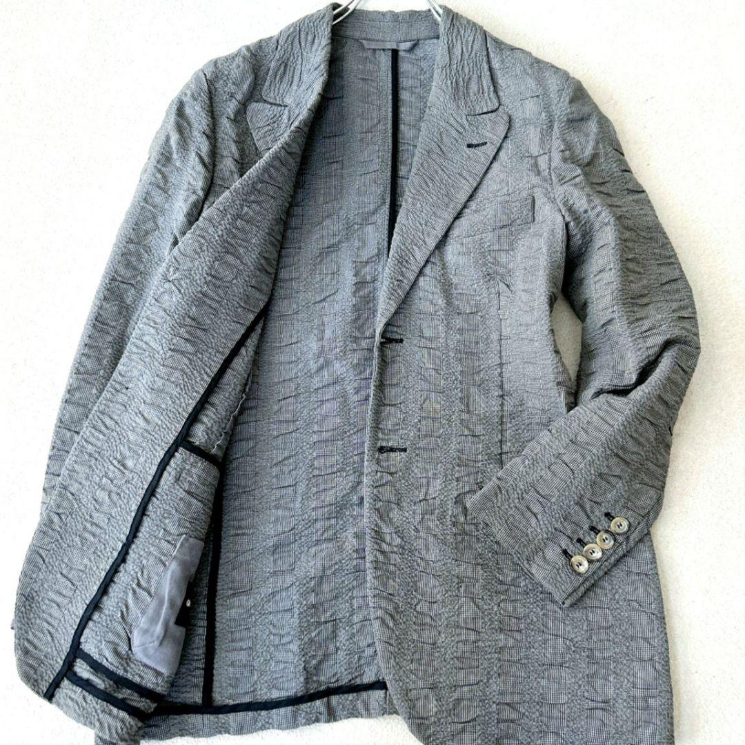 ジョルジオアルマーニ テーラードジャケット シワ加工 黒タグ グレー チェック