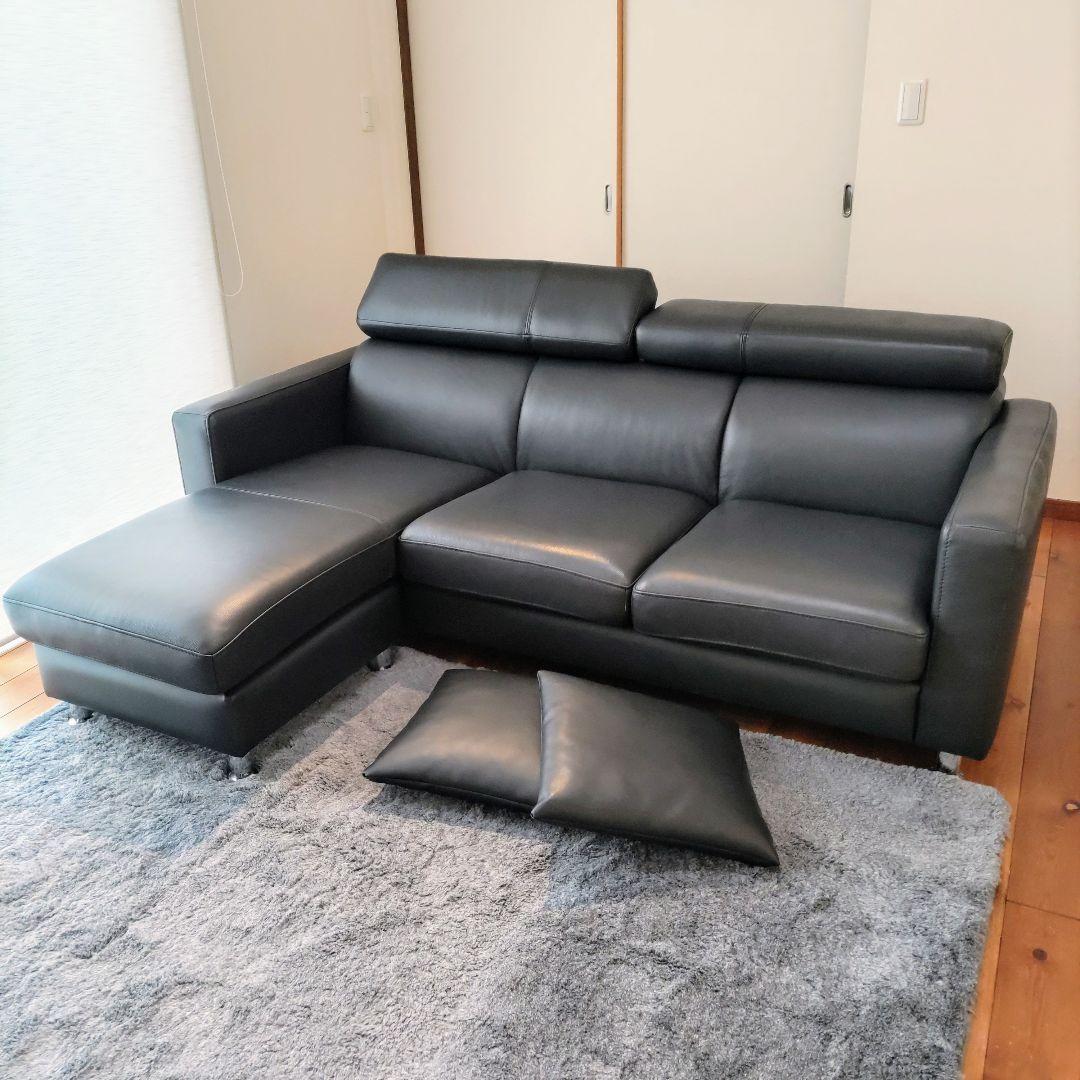 3人掛け カウチソファ　黒