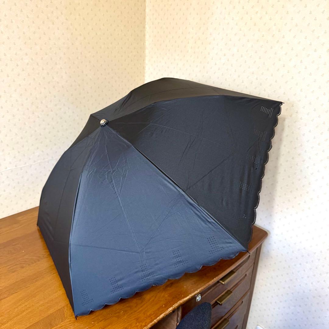 ★新品★ランバンコレクション　晴雨兼用　折りたたみ日傘　１級遮光　遮熱　黒　ロゴ