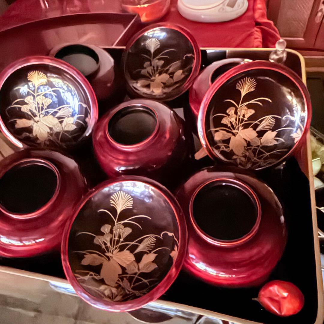 2244様感謝‼️感謝価格‼️超絶JAPAN蒔絵あけぼの❌黒 秋草蒔絵　茶懐石椀5客