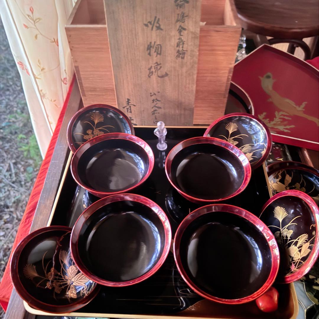 2244様感謝‼️感謝価格‼️超絶JAPAN蒔絵あけぼの❌黒 秋草蒔絵　茶懐石椀5客