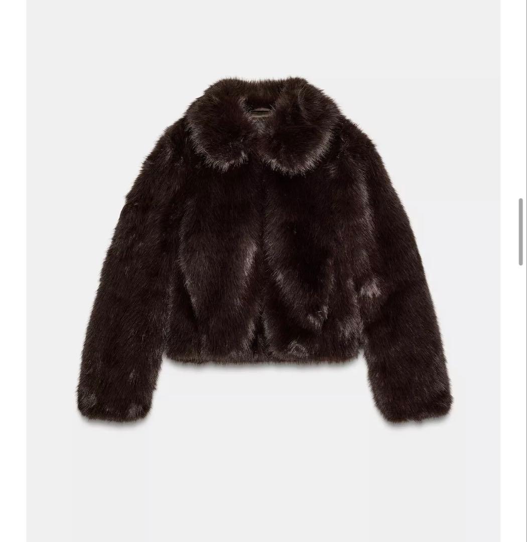 ZARA フェイクファーショートコートダークブラウン S