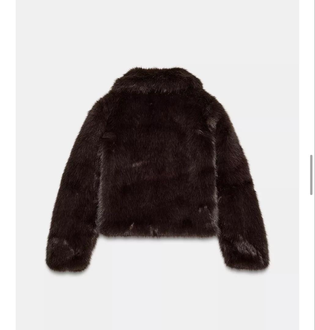 ZARA フェイクファーショートコートダークブラウン S
