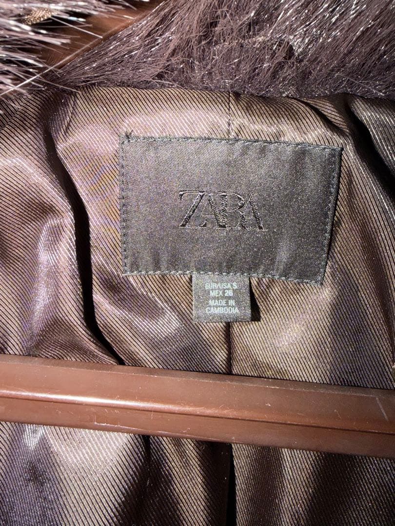 ZARA フェイクファーショートコートダークブラウン S