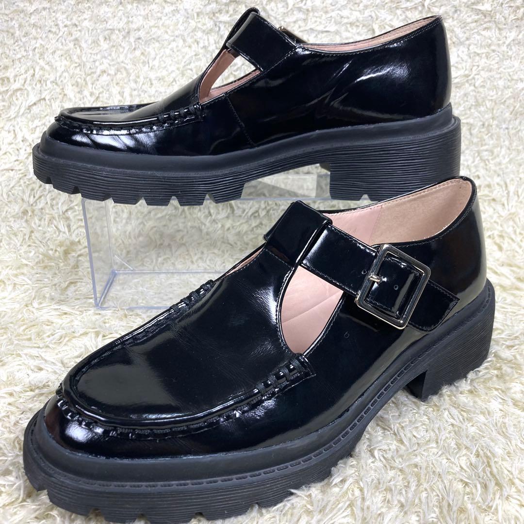 『未使用級』ランバンオンブルー Tストラップ ローファー 厚底　ブラック　24