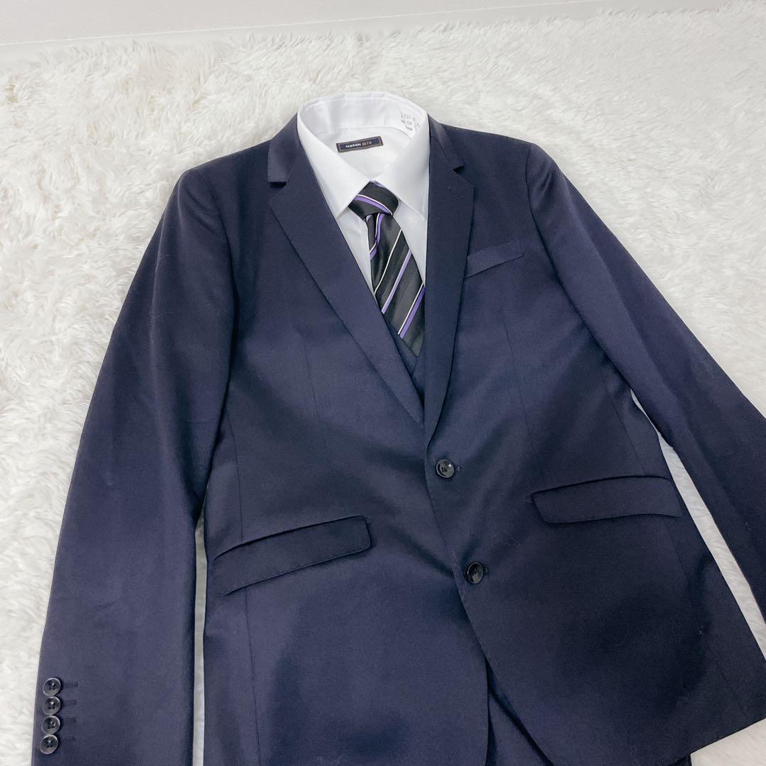 美品✨スーツカンパニー 黒タグ スリーピース 175 A6 シルク混 濃紺　L