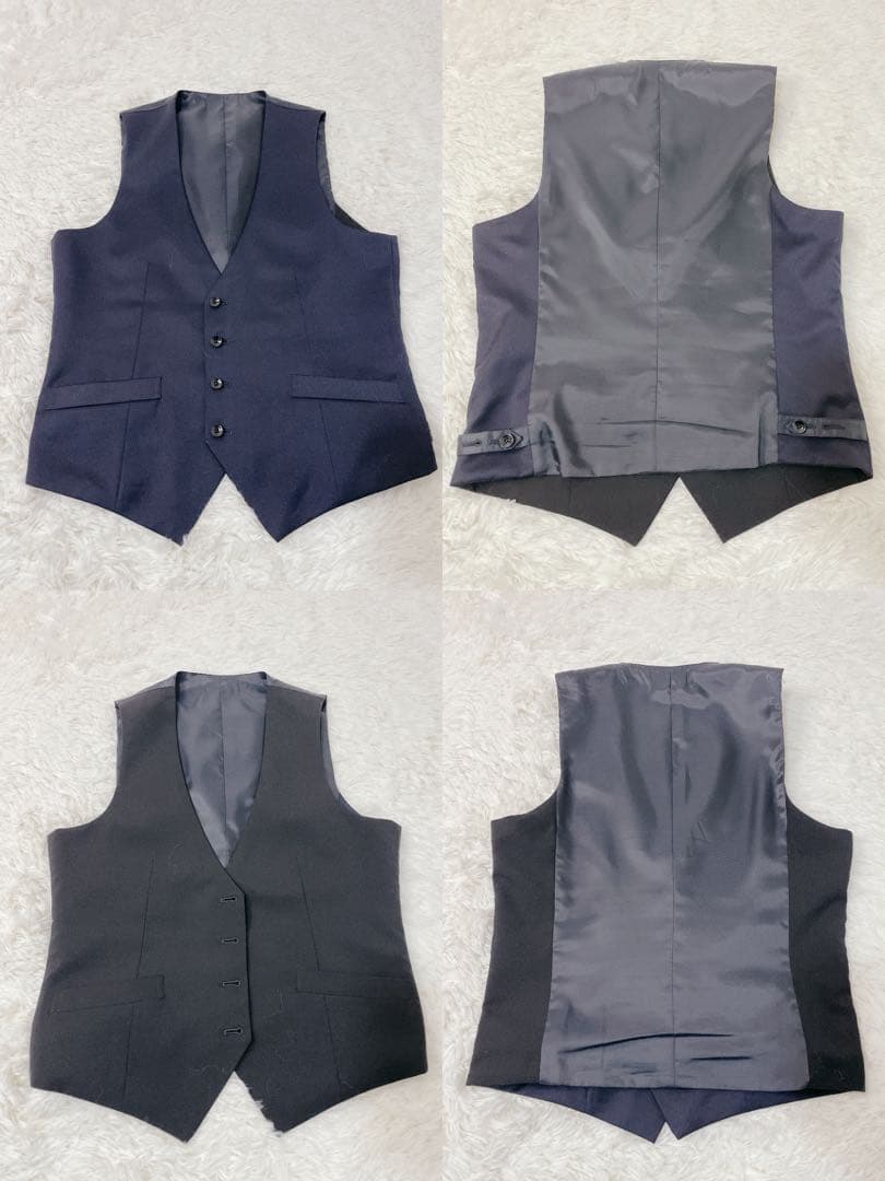 美品✨スーツカンパニー 黒タグ スリーピース 175 A6 シルク混 濃紺　L