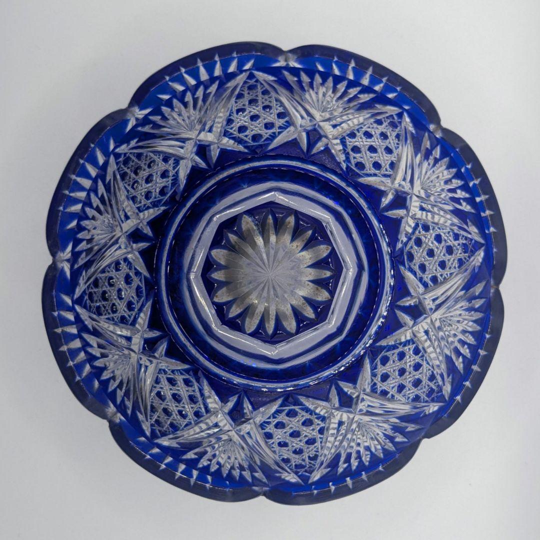 薩摩切子　藍被せガラス　ガラス小鉢