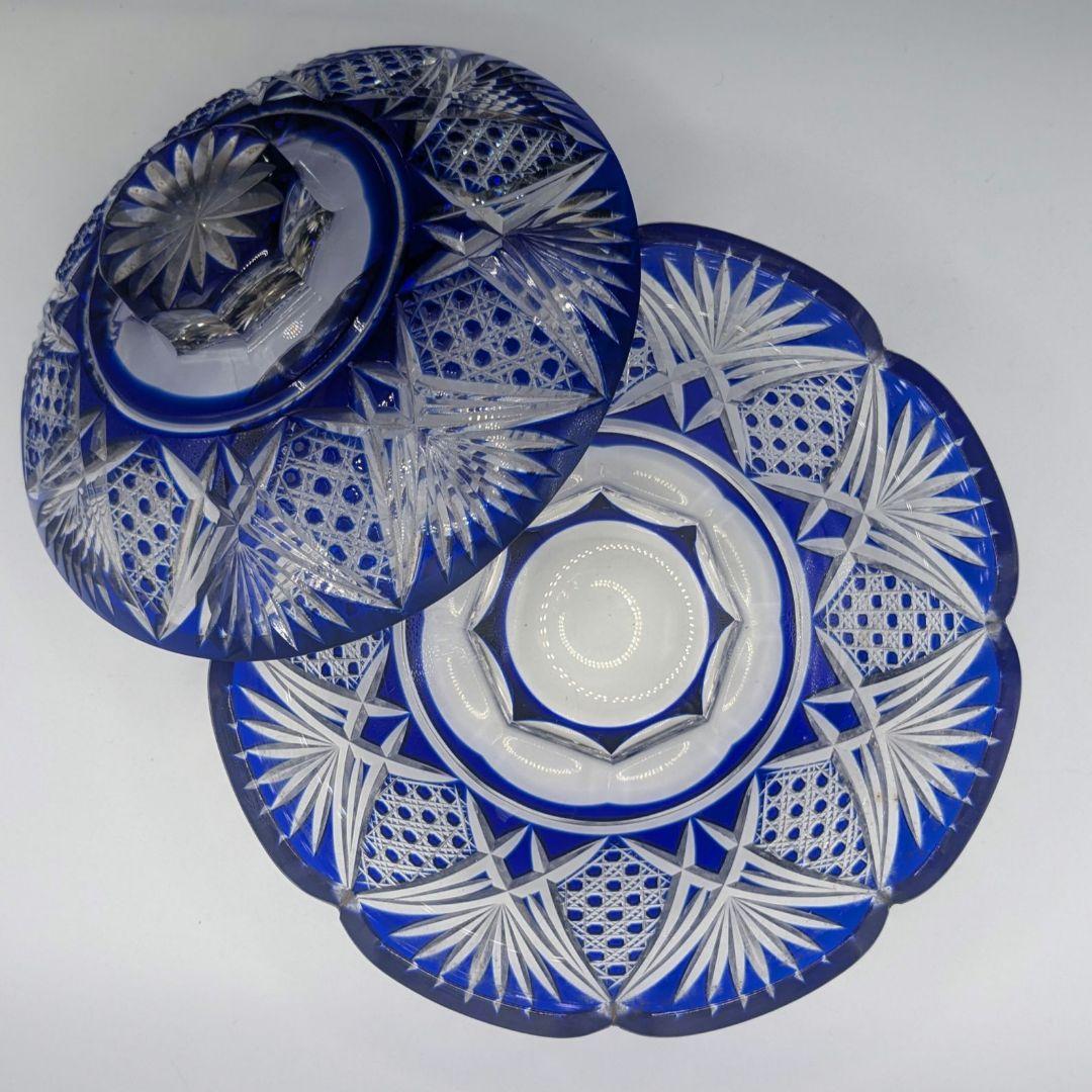 薩摩切子　藍被せガラス　ガラス小鉢