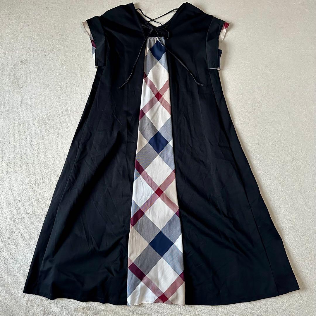 極美品 ブルーレーベルクレストブリッジ 半袖 ロングワンピース CBチェック Ｓ