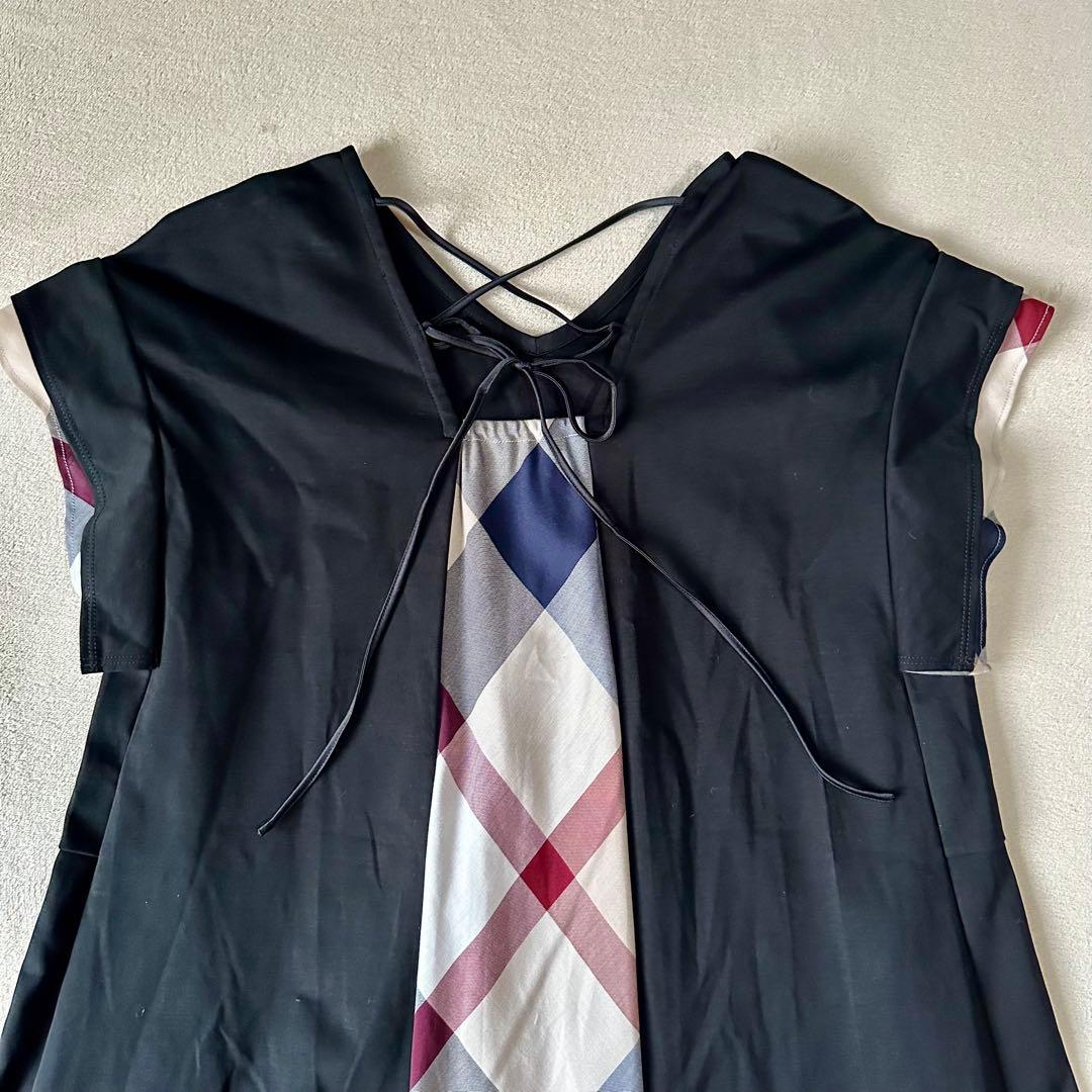 極美品 ブルーレーベルクレストブリッジ 半袖 ロングワンピース CBチェック Ｓ