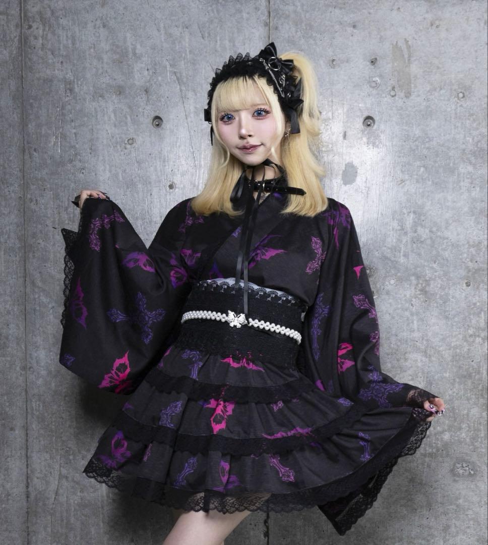 Amilige クロス蝶々総柄浴衣ワンピース＋帯セット